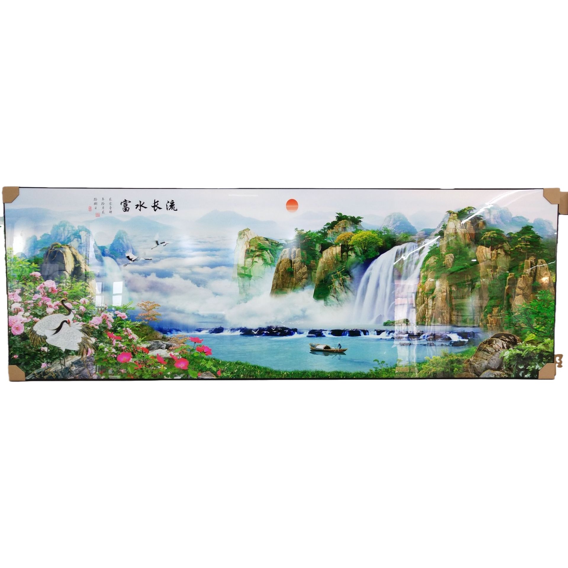Long scroll murals of landscape paintings for living room decoration, hand-painted Chinese-style retro wall stickers as background Item Picture