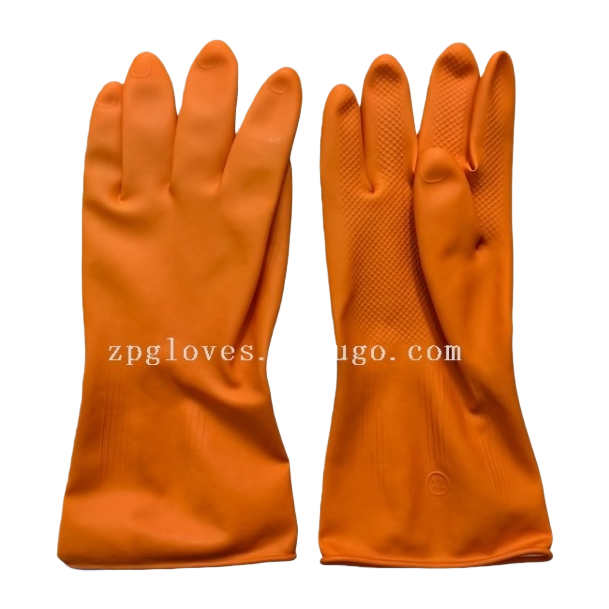The thickened orange industrial latex rubber gloves are anti-slip, wear-resistant and acid and alkali resistant Item Picture