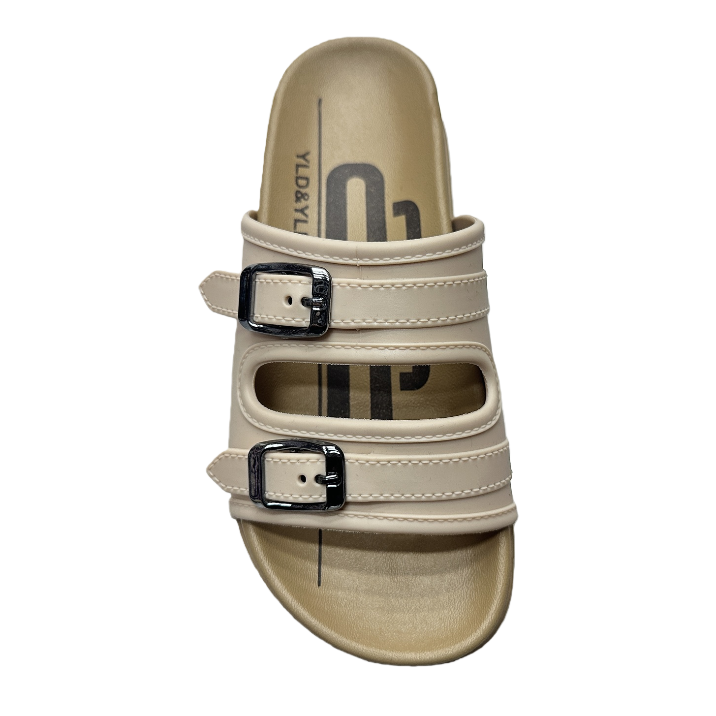 Beige double-buckle sandals for women, summer flat breathable casual shoes Item Picture