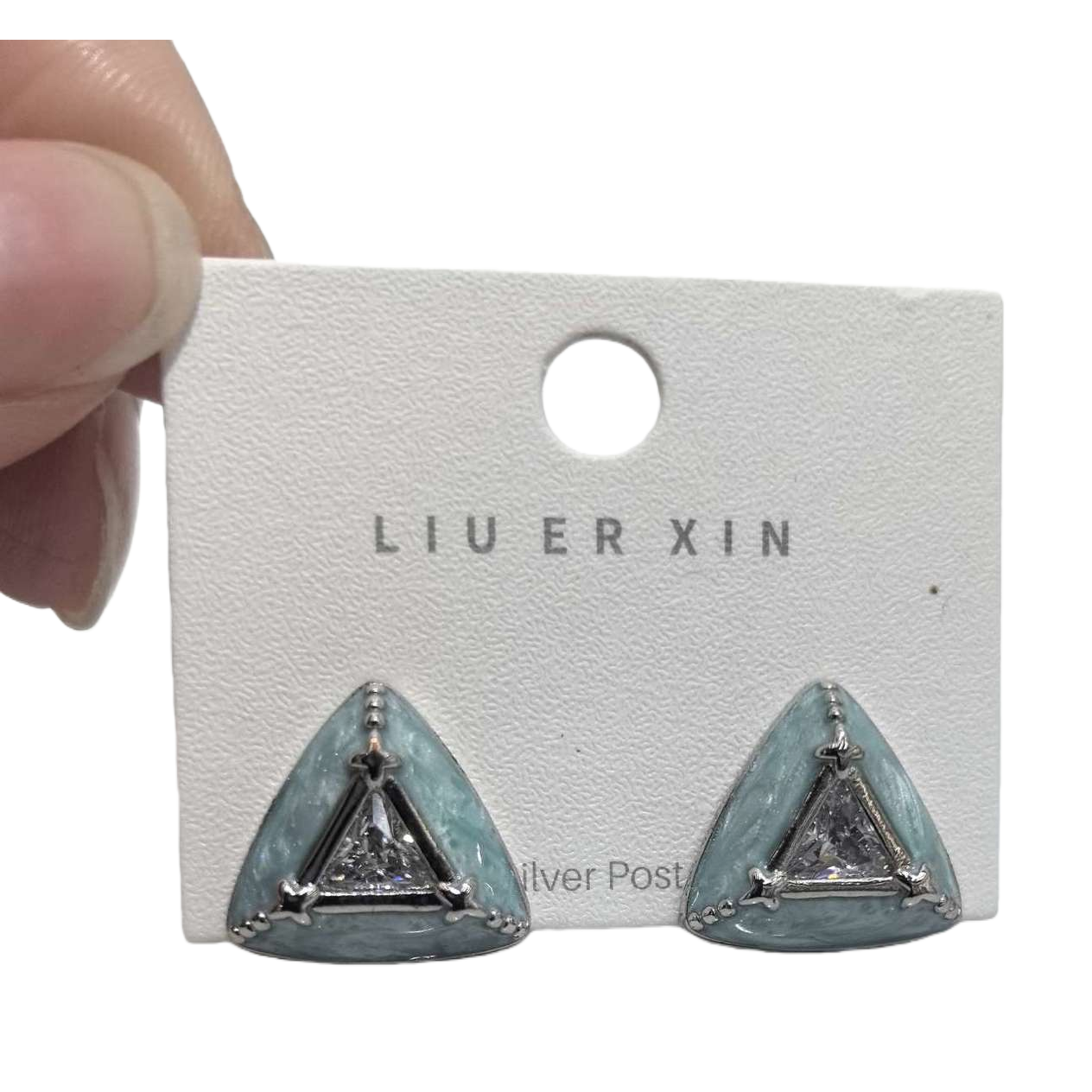 Triangular blue-green stud earrings in a fashionable, simple and geometric style Item Picture