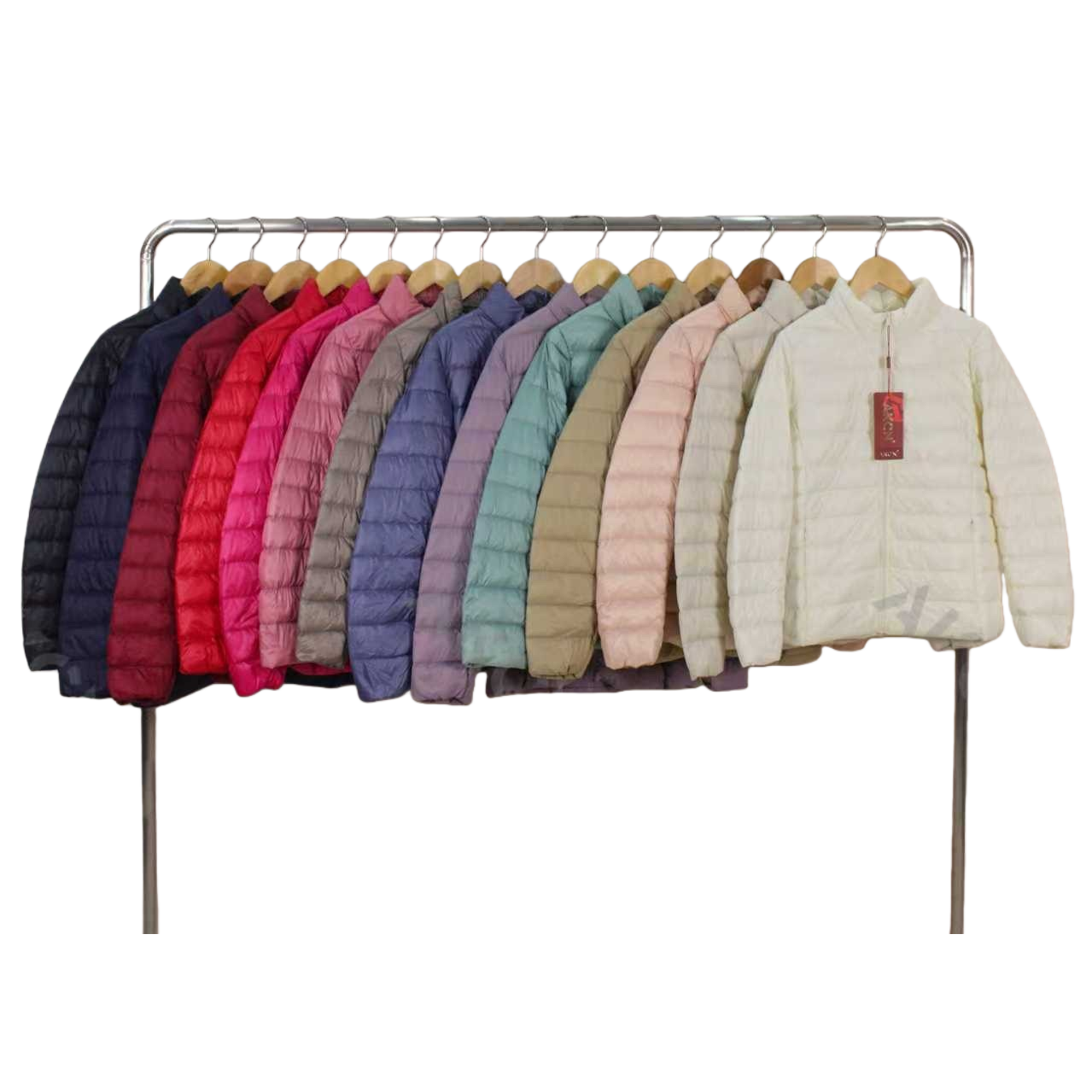 Colorful 50-down white duck down jacket for women, light, warm, mid-length and basic style Item Picture