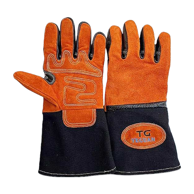 Guantes de soldadura eléctrica de piel de vaca protección profesional resistente a la abrasión y altas temperaturas 1 par Item Picture