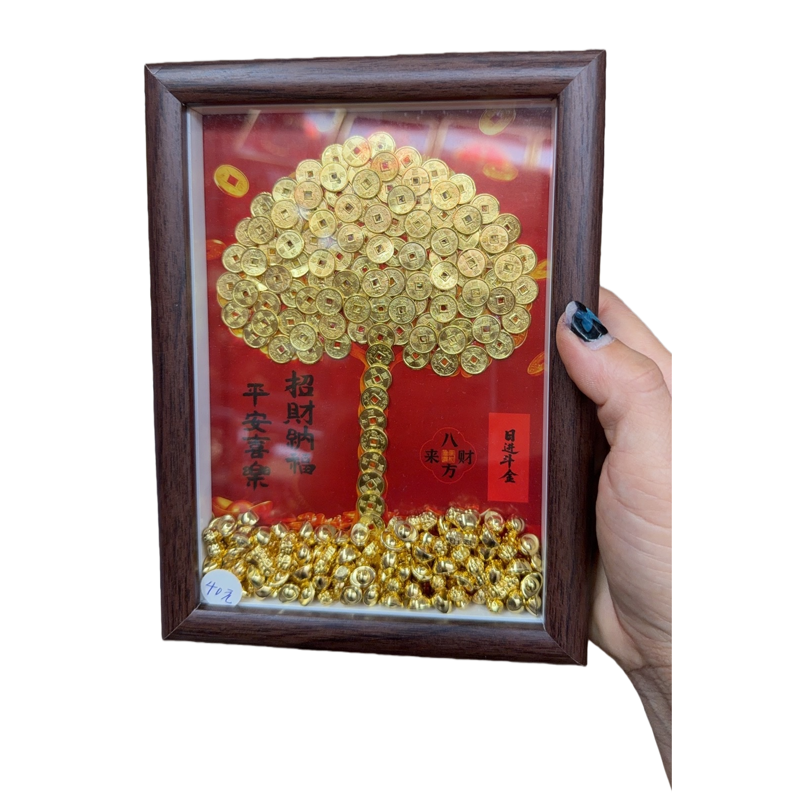 招财纳福+金钱树装饰画白底实物图