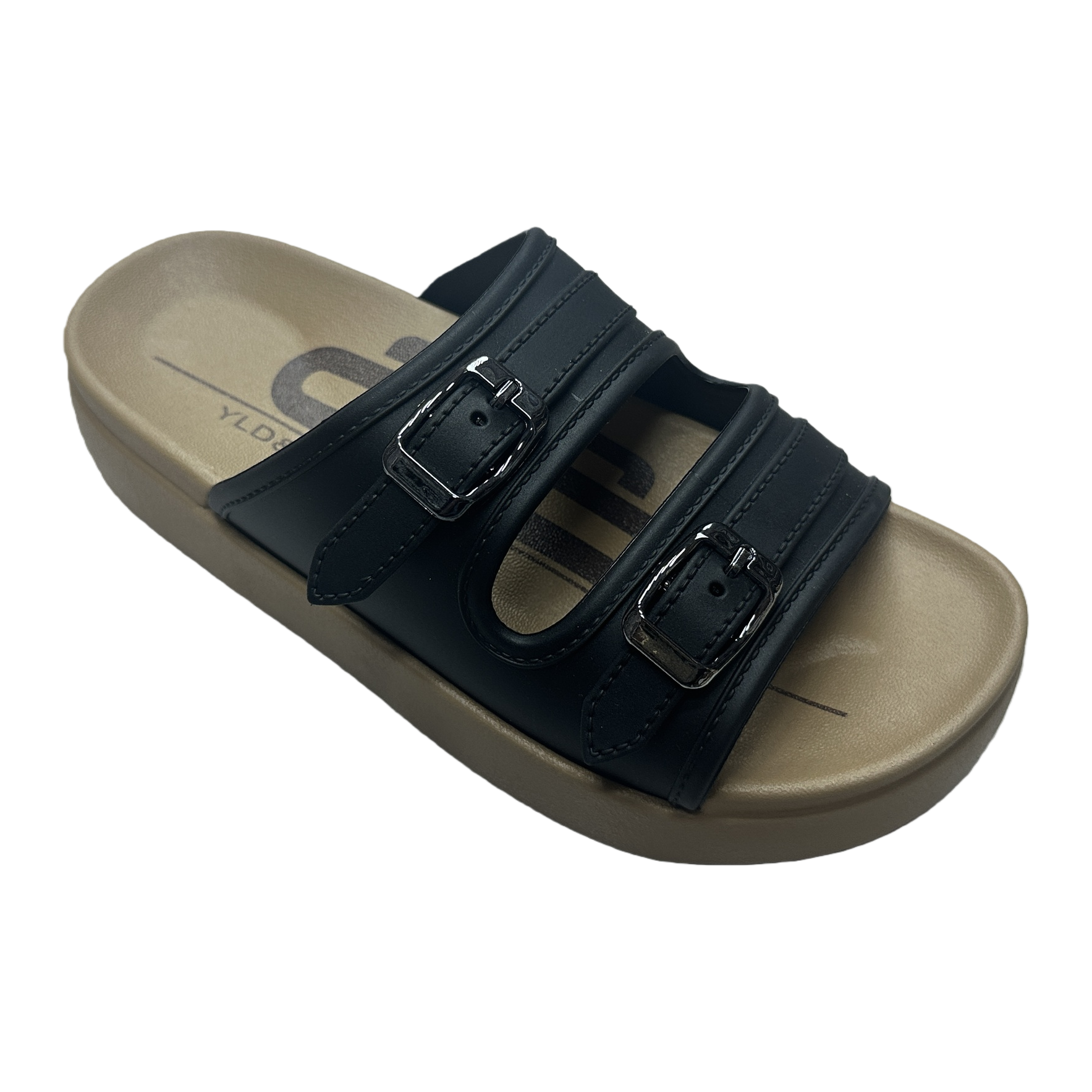 New black double-buckle sandals for women's summer, breathable, anti-slip, flat and casual Item Picture