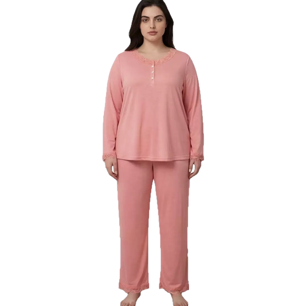 粉色睡衣套装女家居服两件套模特同款舒适棉质白底实物图