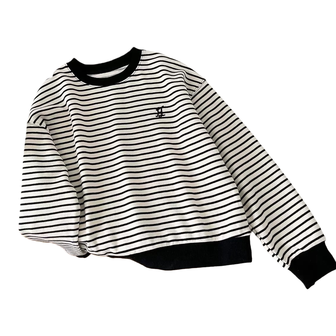 This striped long-sleeved top is fashionable, versatile, slimming and flattering pure cotton knitted sweater Item Picture
