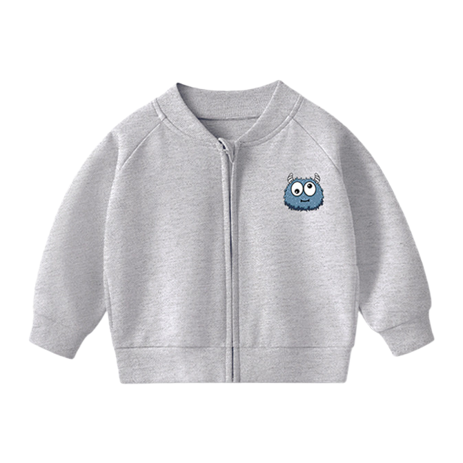 Grey children's zipper jacket for spring and autumn, windproof and warm hooded casual children's wear Item Picture