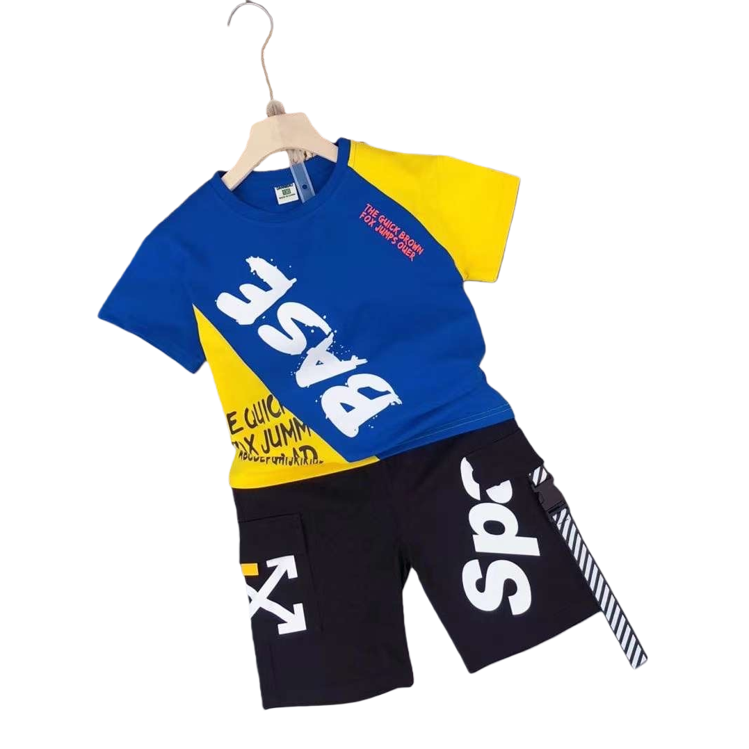Children's T-shirt and shorts set for boys and girls, summer pure cotton casual two-piece set Item Picture