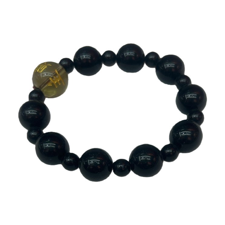 Black agate bead bracelet, natural black agate round bead woven bracelet, daily matching for women Item Picture