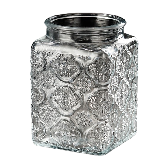 A transparent glass bottle with a square pattern design for storage, a household storage bottle container Item Picture