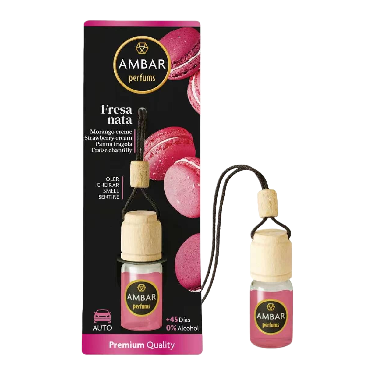 汽车香薰+AMBAR perfums Fresa nata草莓奶油味车载香薰白底实物图