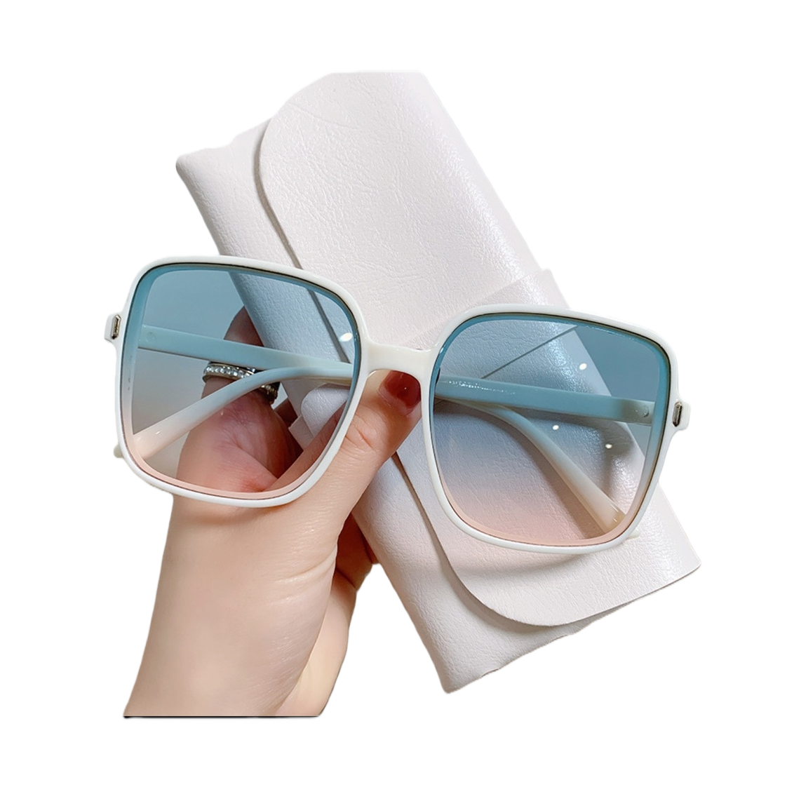 White square-framed sunglasses with gradient blue lenses Item Picture