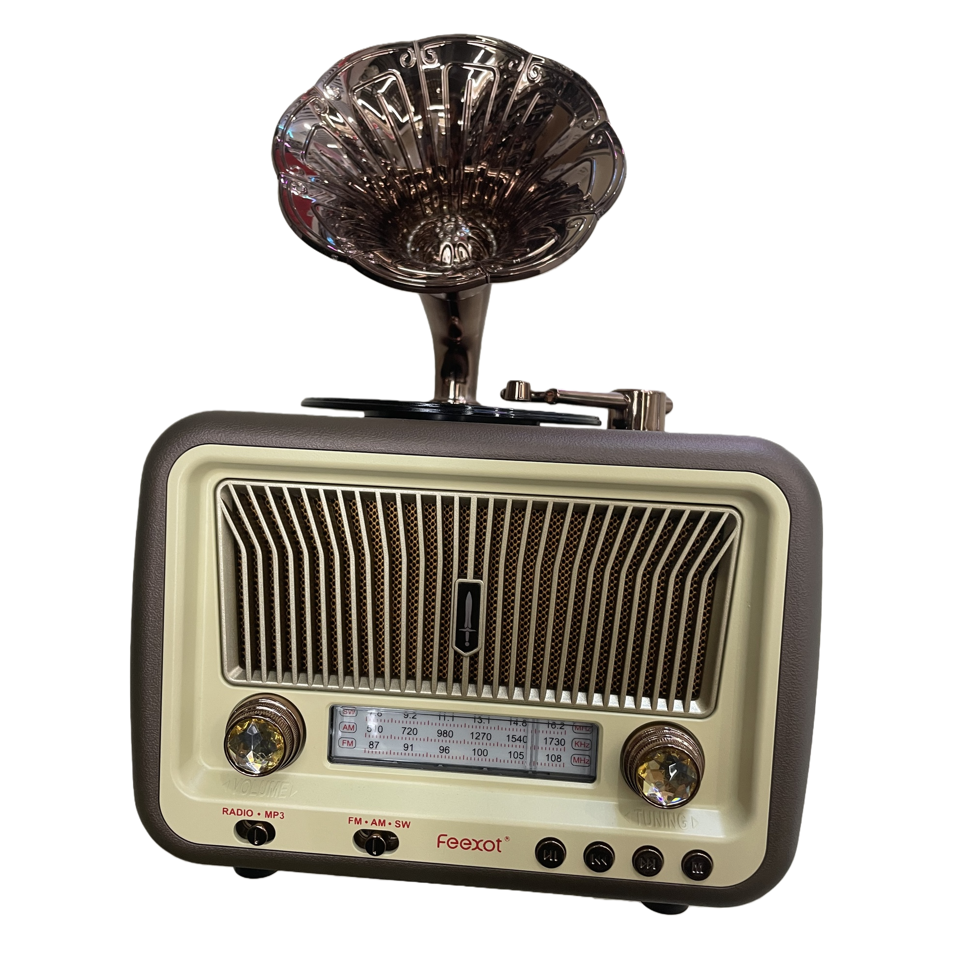 A retro radio with a wooden casing and Bluetooth speaker, a dual-purpose home decoration item for both audio recording and playback Item Picture