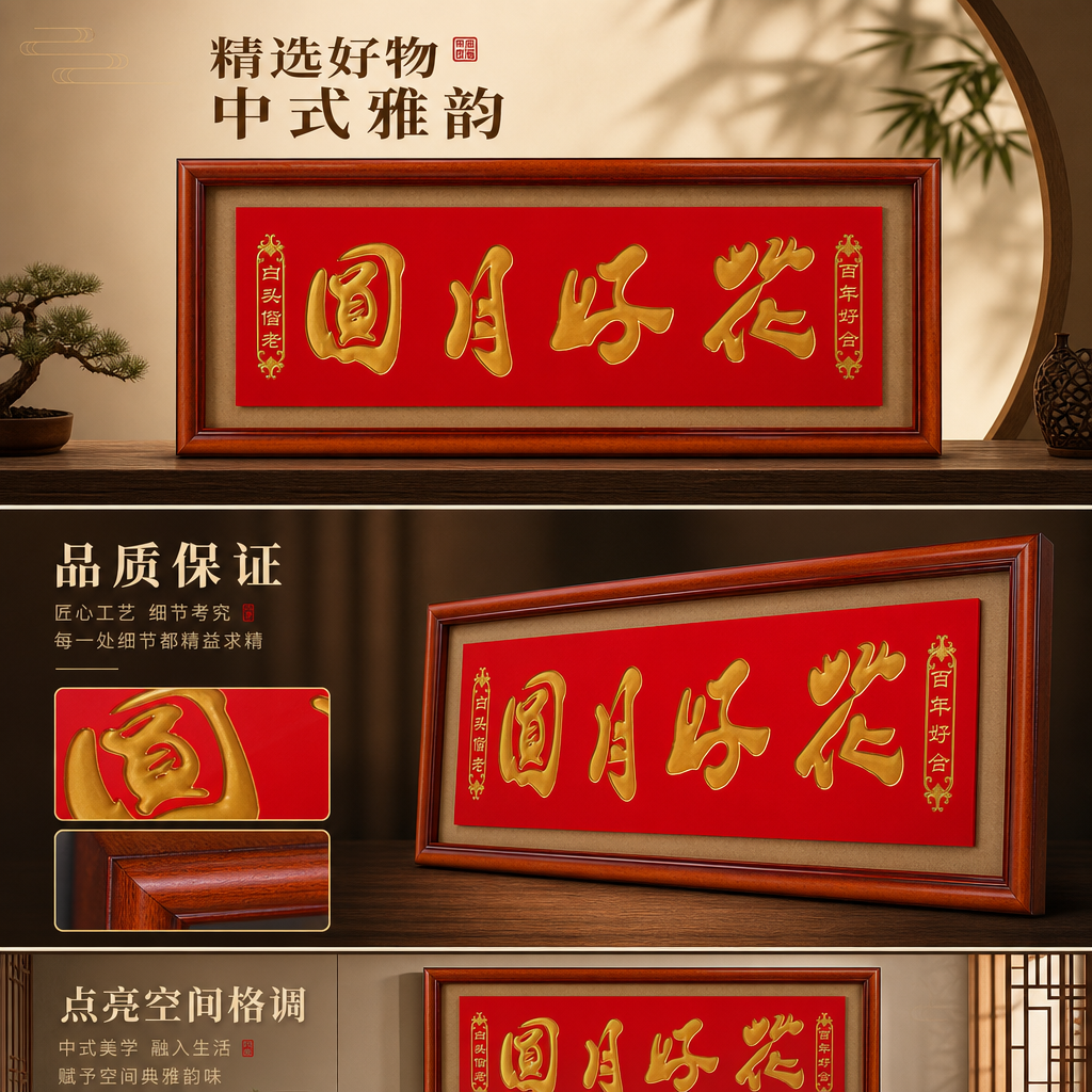 花好月圆书法作品 家居装饰画 楷书横幅软笔手写详情1