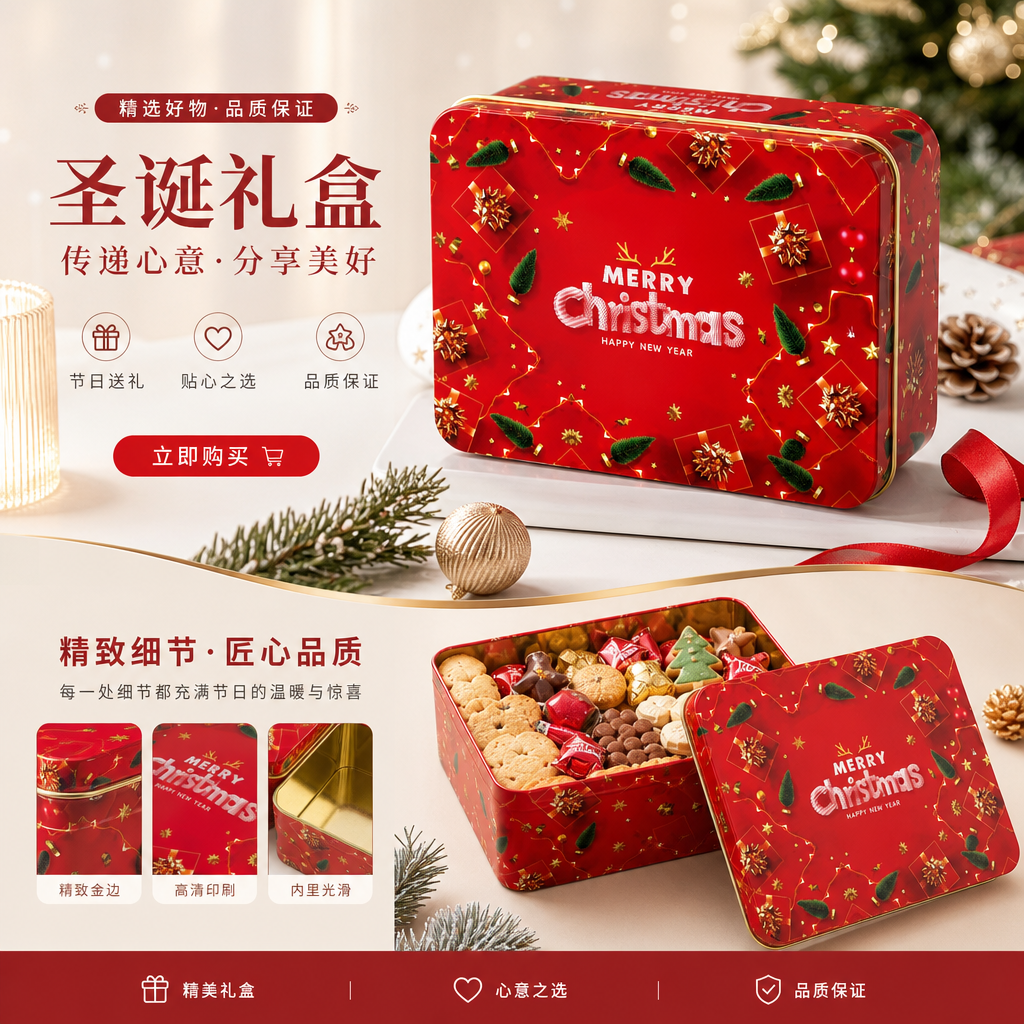 红色圣诞储蓄罐 节日礼品包装盒 圣诞节装饰礼盒详情1