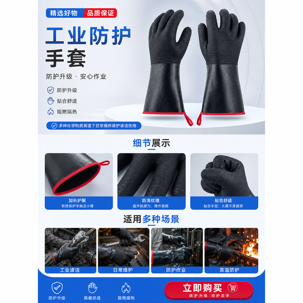 氯丁橡胶防护手套 12双装 防滑耐磨耐酸碱 工业劳保用品详情1