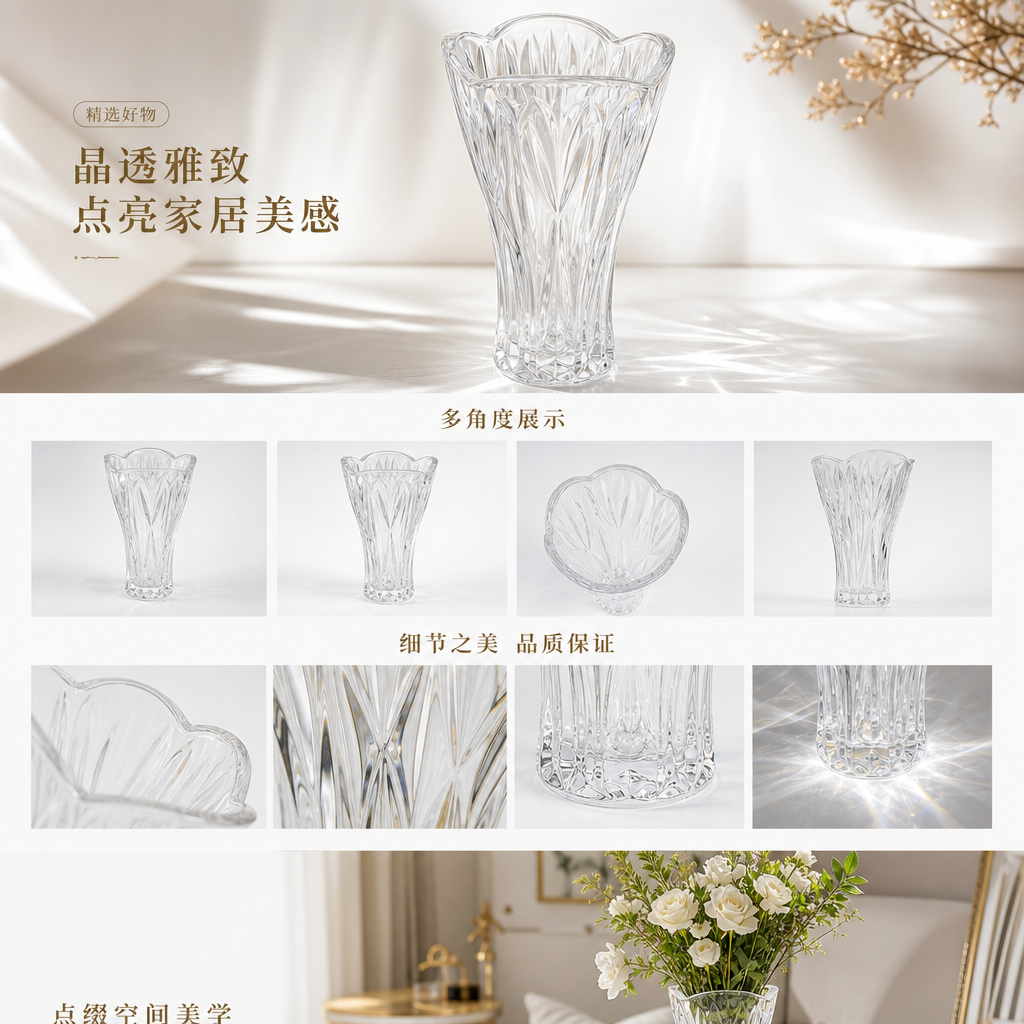 透明玻璃花瓶 客厅插花装饰摆件 高透光简约北欧风详情1