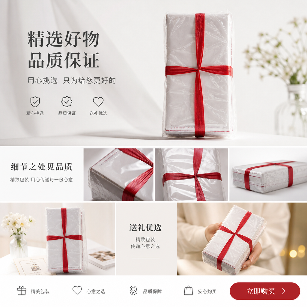 The transparent plastic bag with a red ribbon gift box is lightweight, moisture-proof and portable pic 1