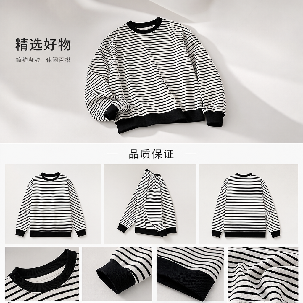 This striped long-sleeved top is fashionable, versatile, slimming and flattering pure cotton knitted sweater pic 1
