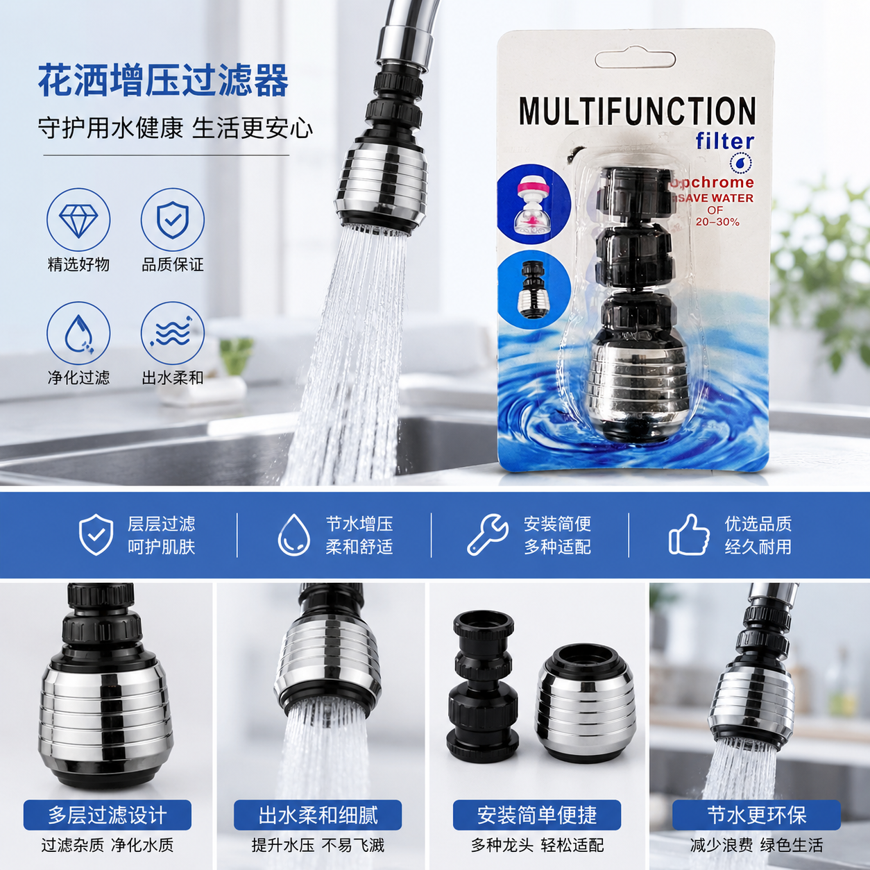多功能滤水器 家用厨房直饮净水器 可接龙头台面式详情1
