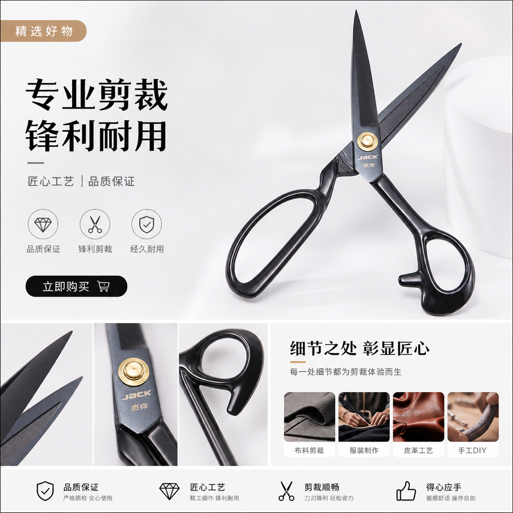 Stainless steel sharp household scissors 20cm multi-functional fabric cutting and paper-cutting scissors pic 1