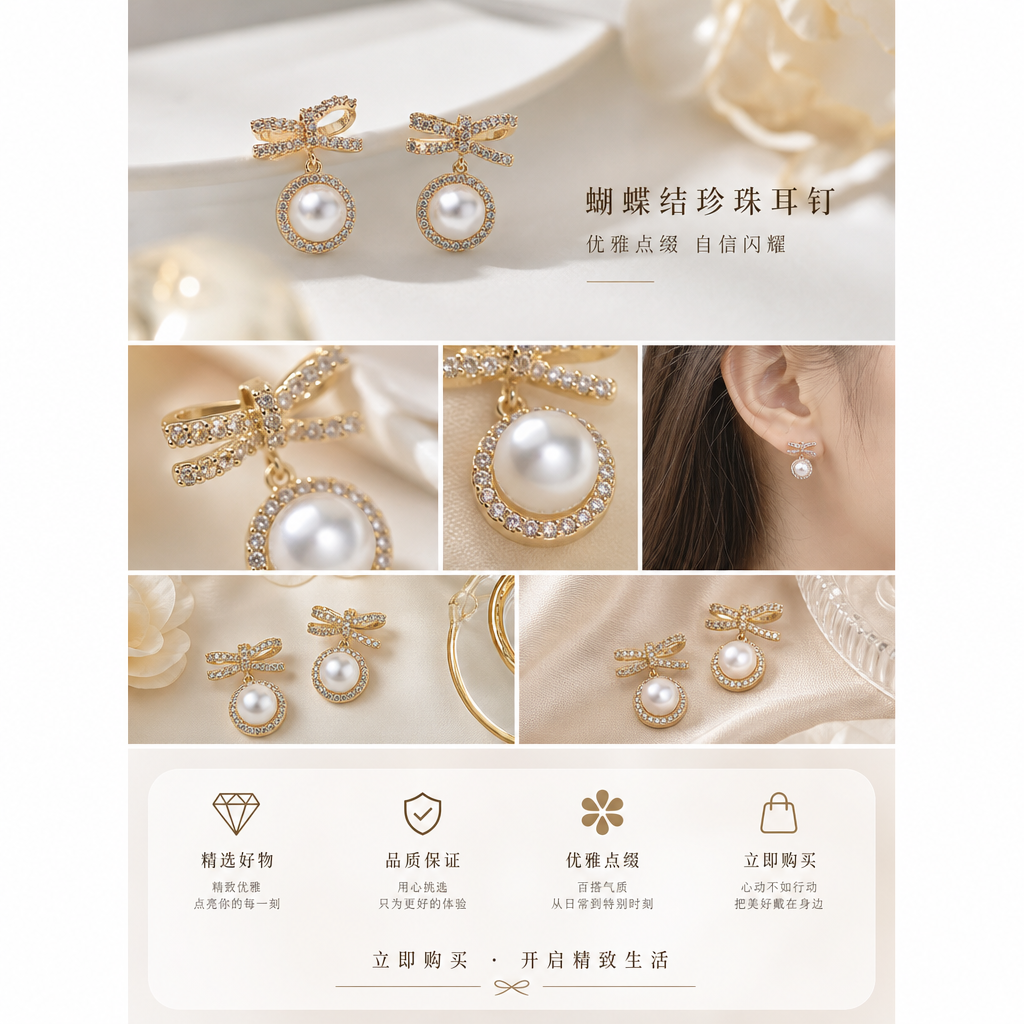 Pearl bow stud earrings, a light luxury and elegant style, are versatile earrings for women pic 1