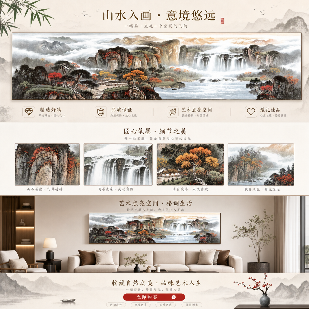 山水画装饰画客厅挂画新中式国风山水壁画现代简约卧室软装详情1