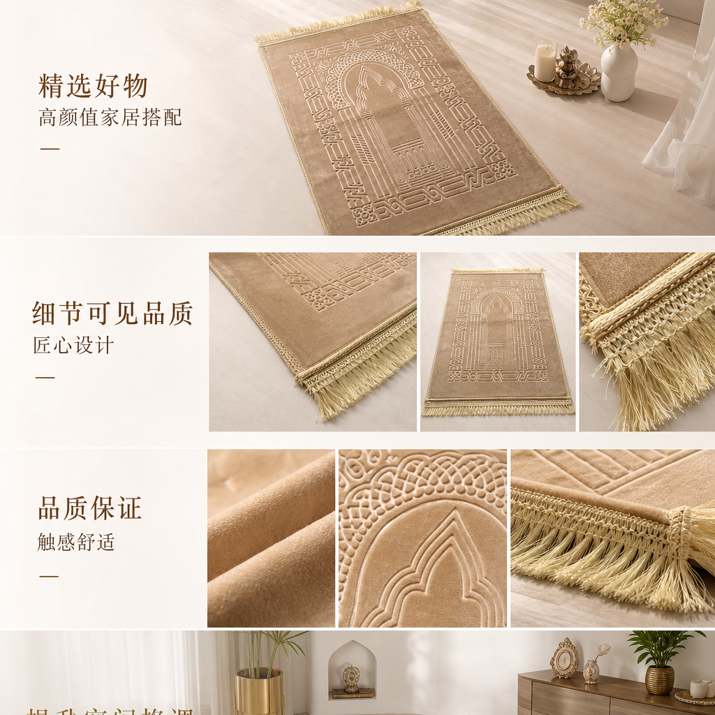 棕色祈祷毯配颂钵钵袋 圣母图案礼拜用品详情1