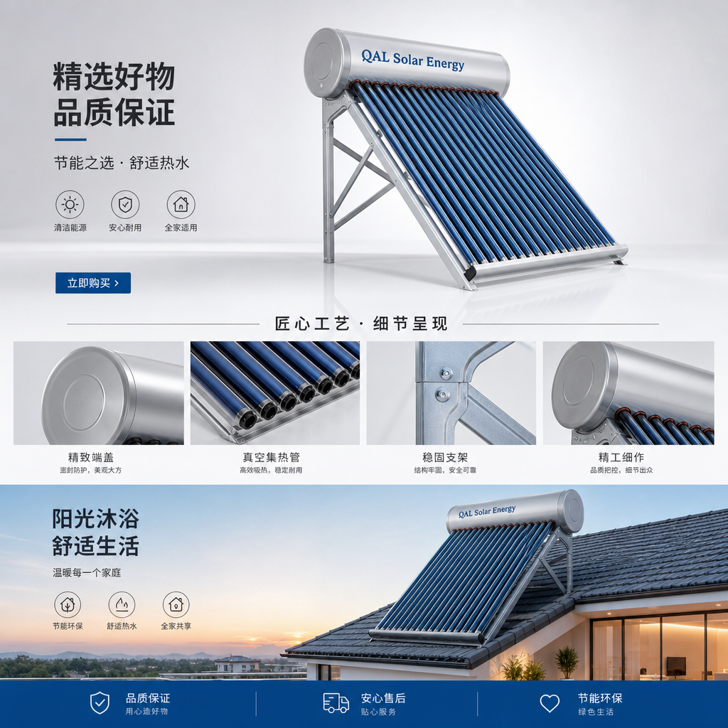 太阳能热水器家用全玻璃真空管承压式屋顶安装详情1