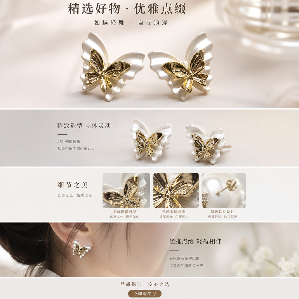 Butterfly-shaped stud earrings are fashionable and light luxury alloy earrings that are versatile for women's daily wear pic 1