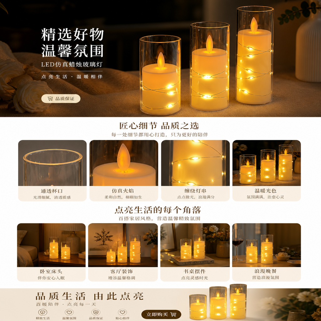 LED蜡烛灯装饰电子蜡烛玻璃烛台氛围灯供佛长明灯电子蜡烛灯详情1