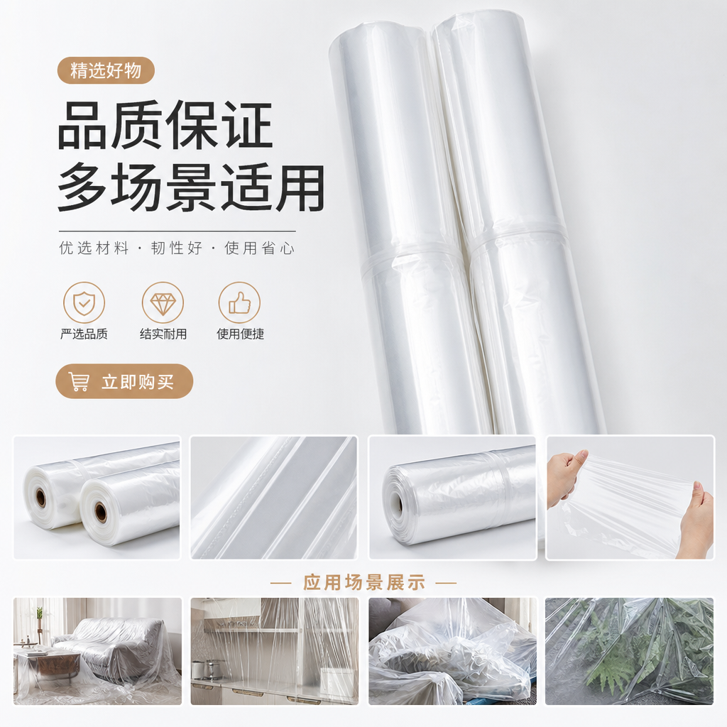 Transparent plastic film roll, industrial-grade PE material moisture-proof and waterproof roll, 50cm wide pic 1