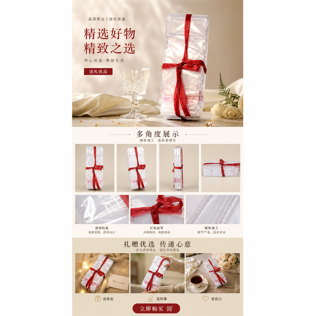 The main body of the transparent packaging bag is tied with a red ribbon pic 1