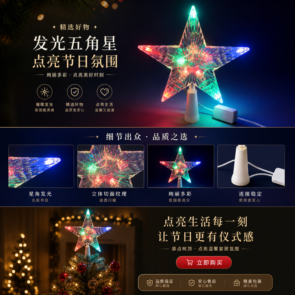 Luminous star decorations, star-shaped lighting fixtures, luminous tree top stars pic 1