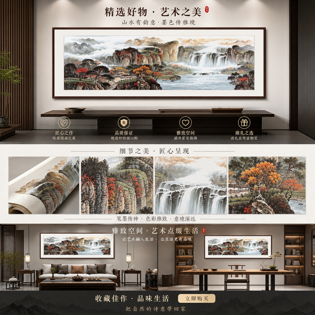 山水画装饰画客厅挂画新中式国风壁画卧室玄关墙饰详情1