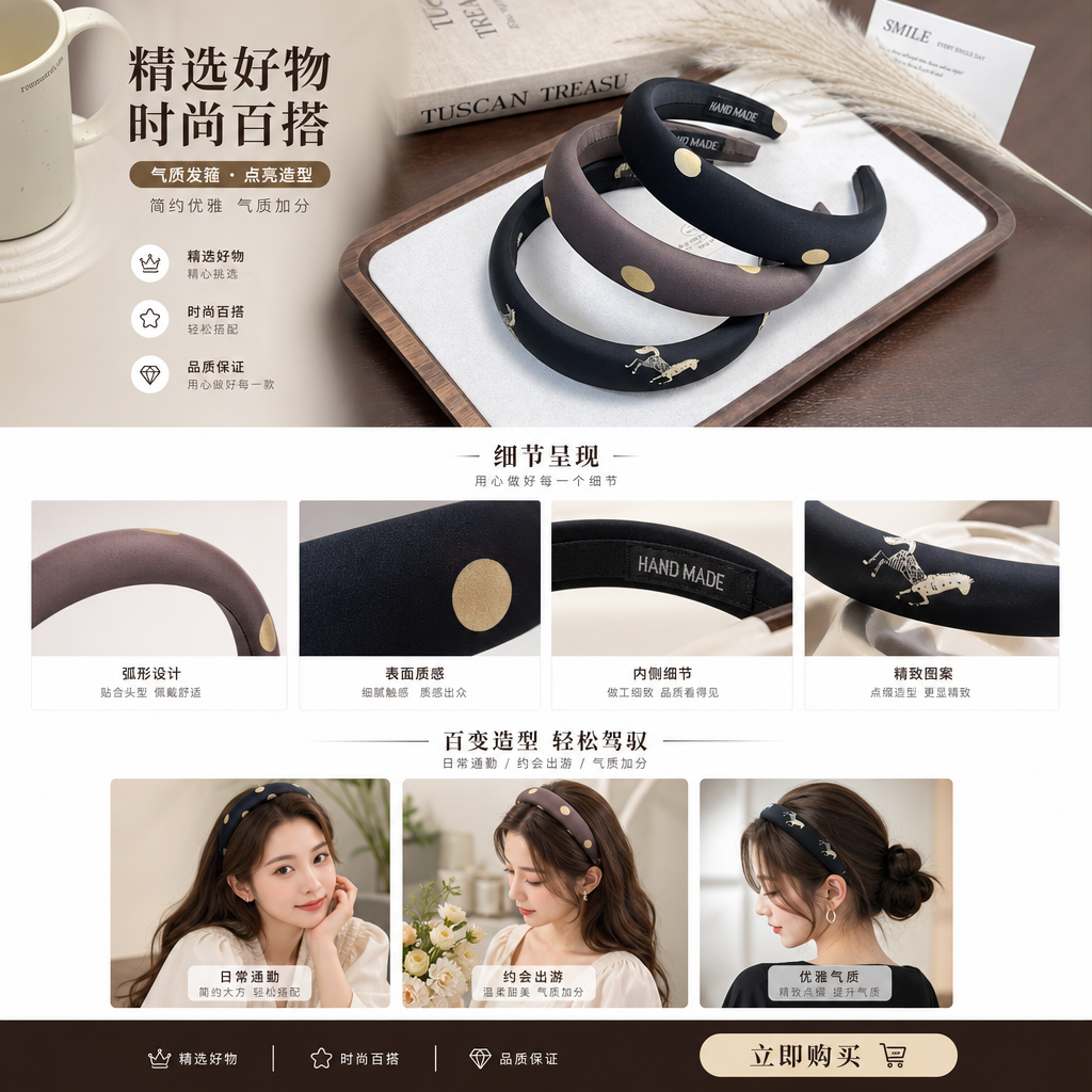 海绵宽边波点发箍女高颅顶敷面膜专用头箍头饰洗脸发卡详情1
