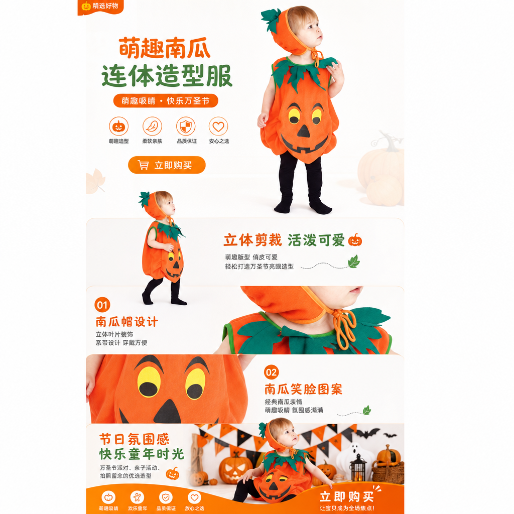 婴儿南瓜图案连体衣纯棉A类婴幼儿服装详情1