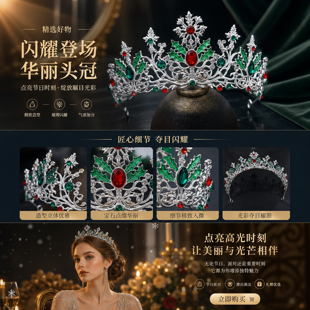 圣诞主题皇冠头饰 闪亮合金材质 节日派对拍照必备详情1