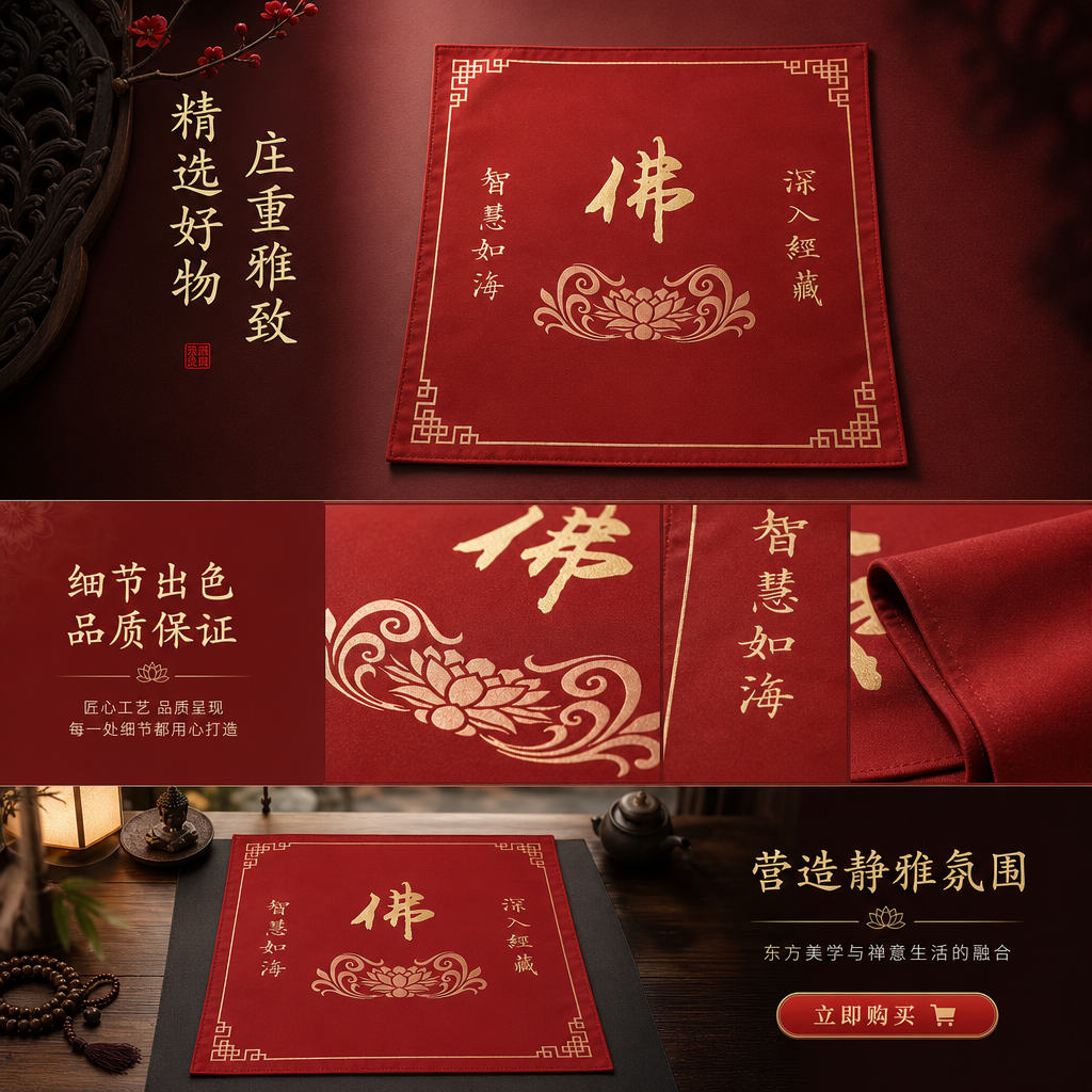 红色佛字刺绣布艺绣品十字绣布料手工布艺方格塑料立体绣花布详情1