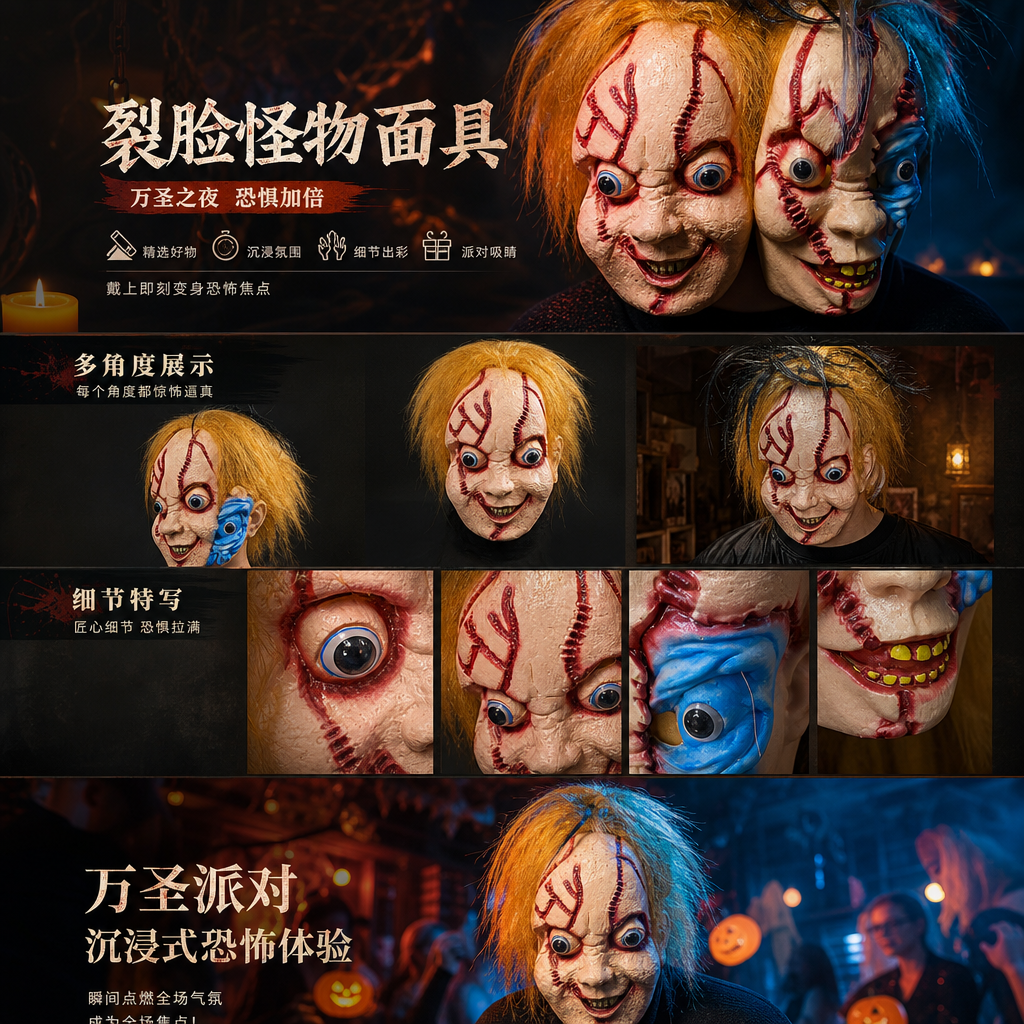 京剧脸谱纸浆手工面具 万圣节派对绿发恐怖造型详情1