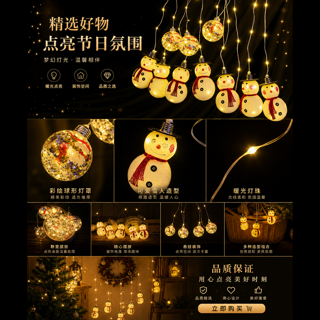 Festival decorative lights, snowman and colorful ball light strings, warm white LED waterproof, suitable for both outdoor and indoor use pic 1