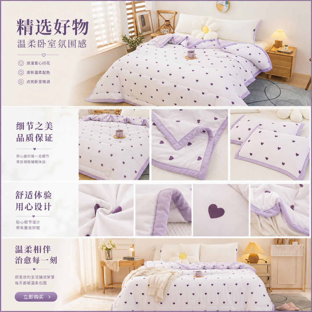 婚庆紫色爱心图案床品四件套 2026被套床上用品家纺婚庆套件详情1
