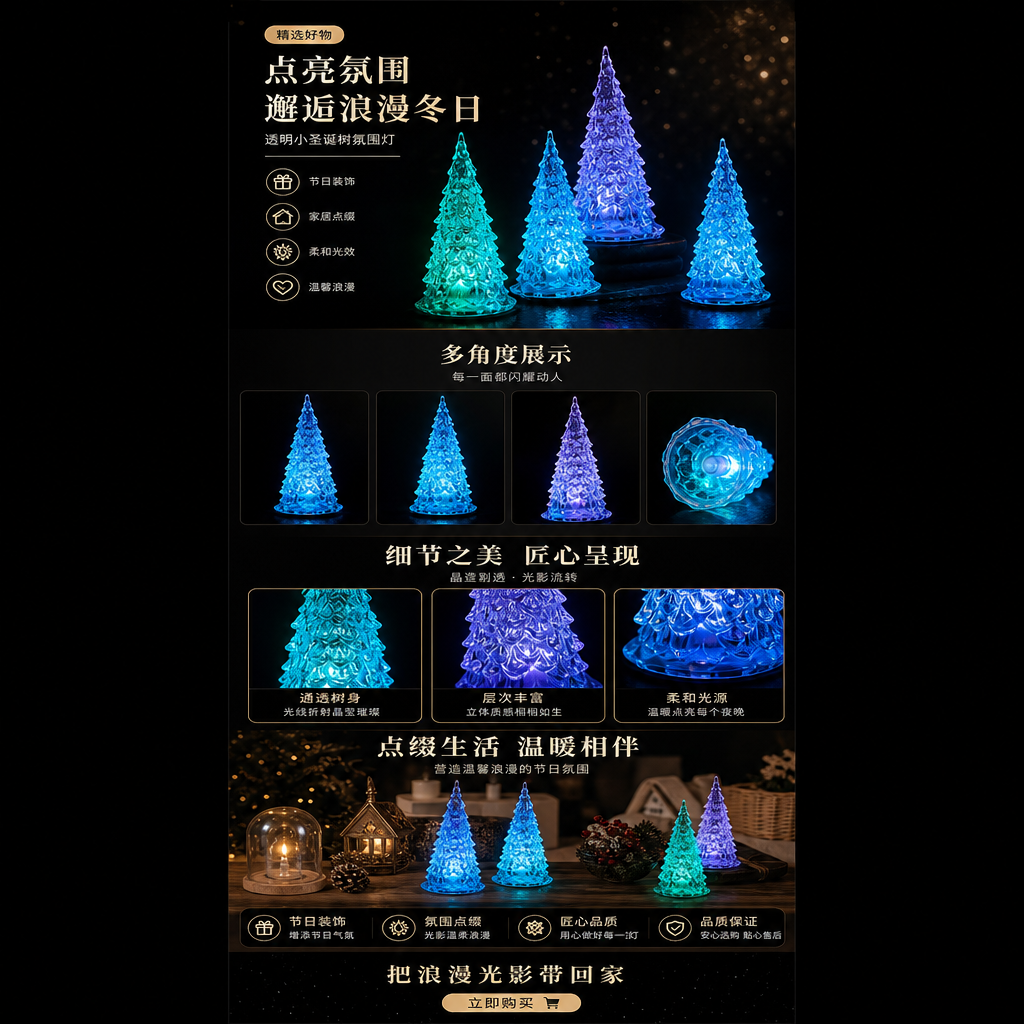 透明发光圣诞树装饰品圣诞小夜灯摆件装饰七彩灯光详情1