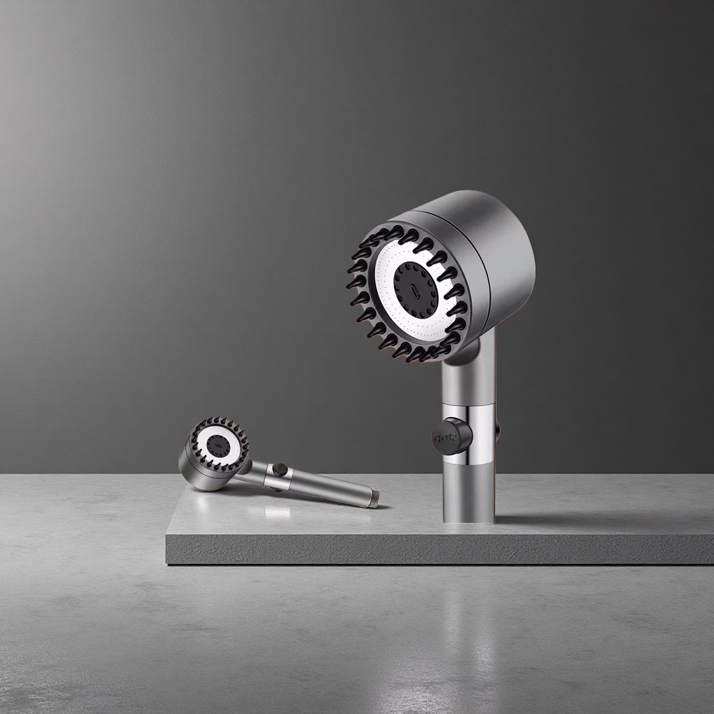 A six-in-one function showerhead for boosting pressure, massage, filtering and skin care