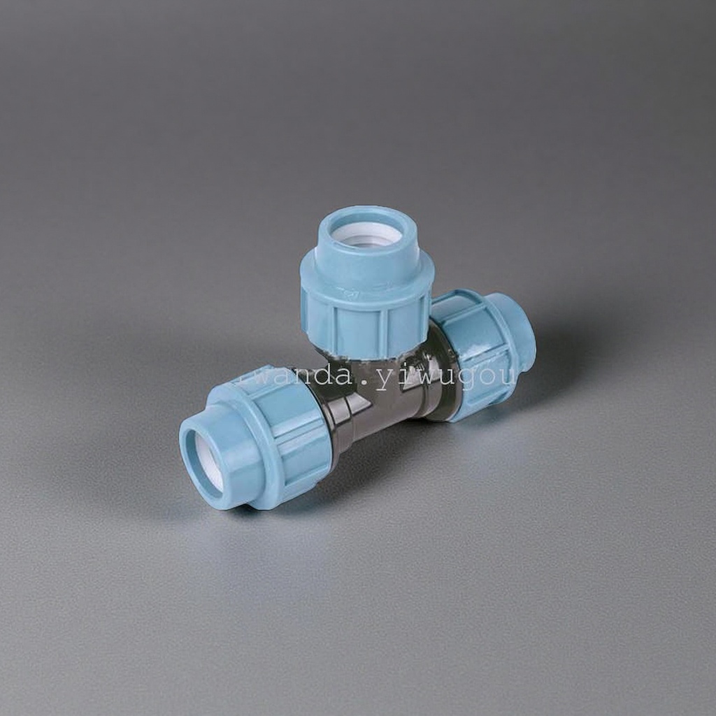 Blue plastic three-way joint, PVC pipe fitting, 20mm, 304 stainless steel internal thread right-angle water distributor Specification image