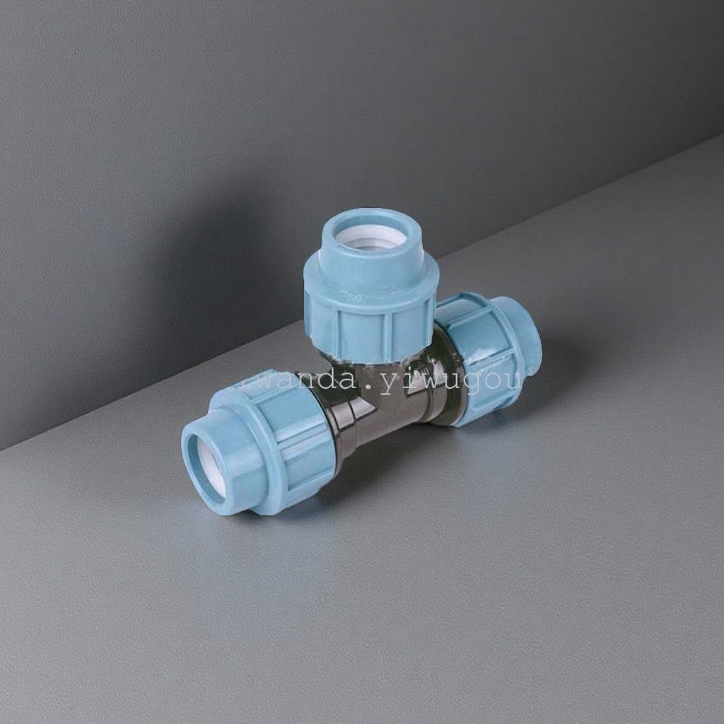 Blue plastic three-way joint, PVC pipe fitting, 20mm, 304 stainless steel internal thread right-angle water distributor