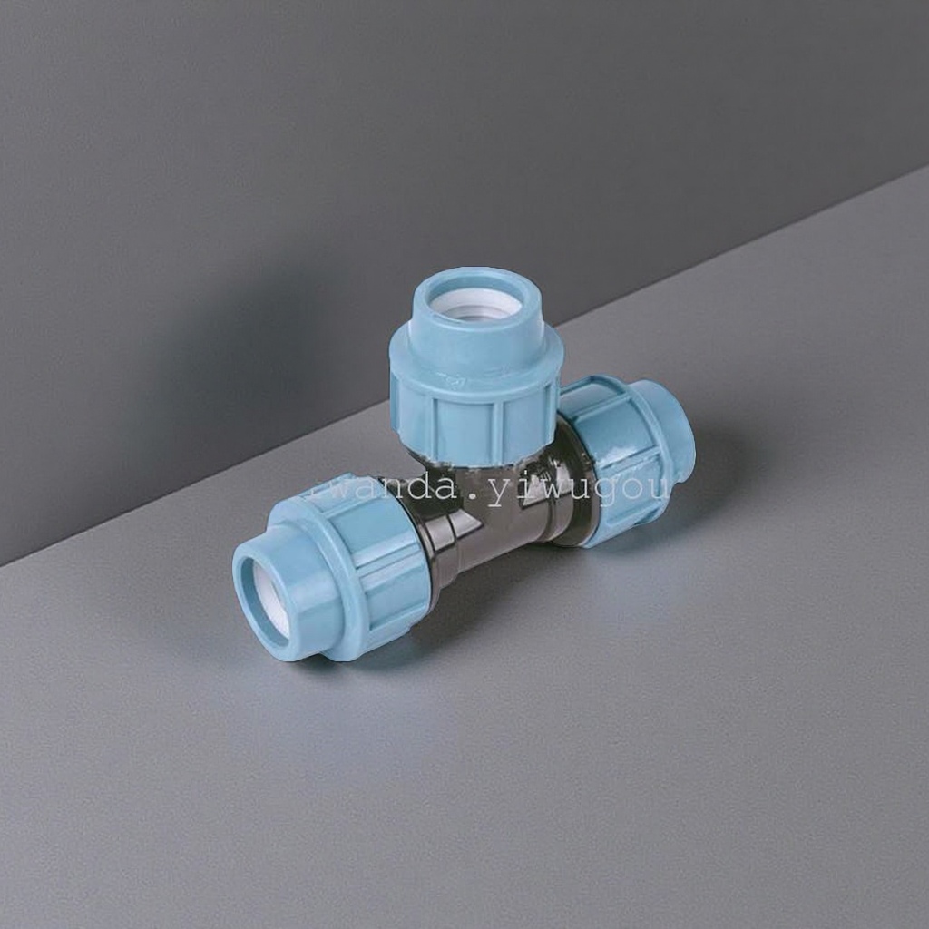 Blue plastic three-way joint, PVC pipe fitting, 20mm, 304 stainless steel internal thread right-angle water distributor details Picture