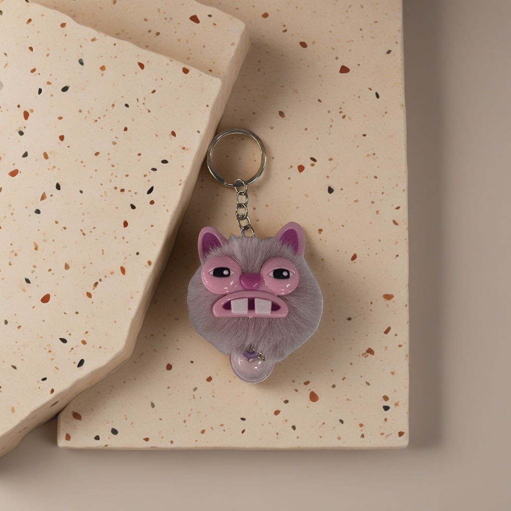 A pink plush cat-shaped keychain with a cute and adorable pet pendant as a gift