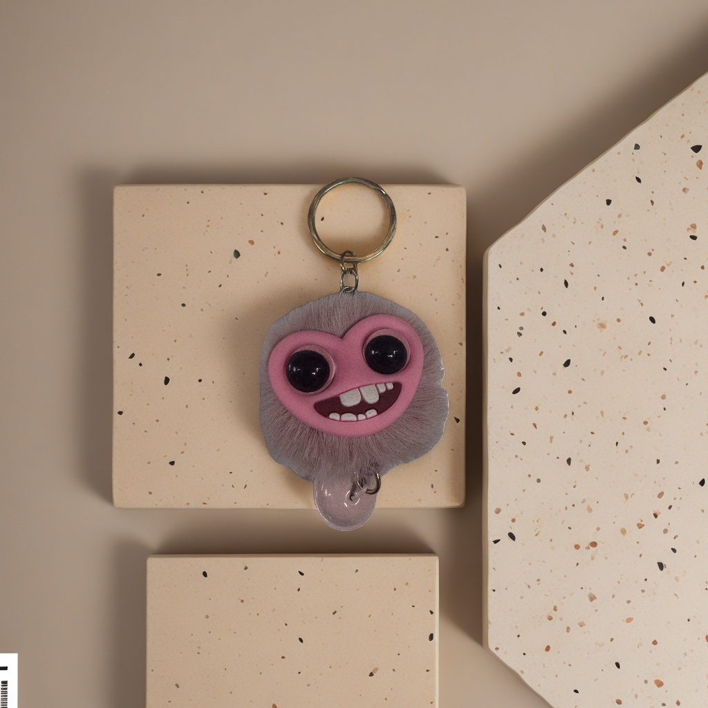 Pink plush monster-shaped keychain, cute and soft pendant, car bag accessory Specification image