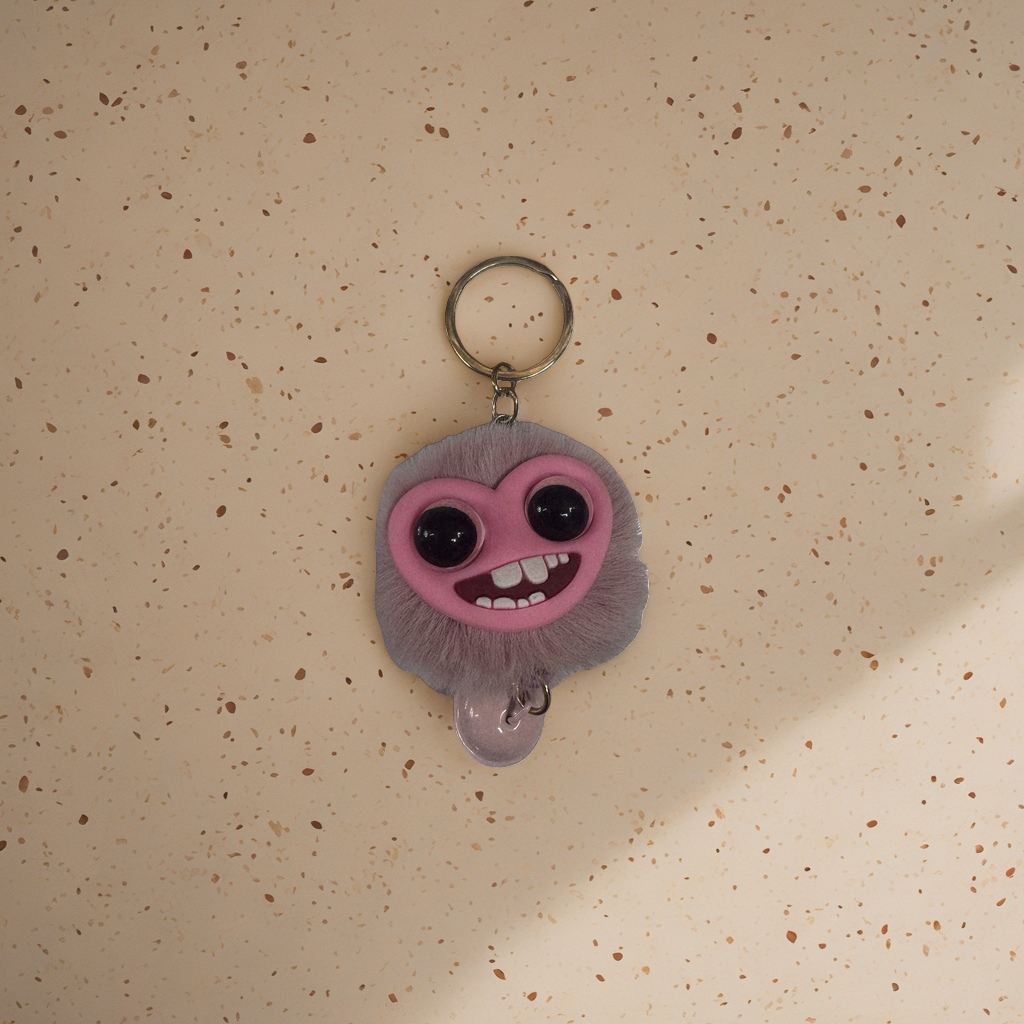 Pink plush monster-shaped keychain, cute and soft pendant, car bag accessory details Picture